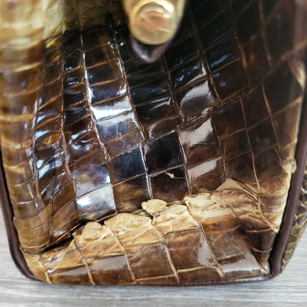 Vintage Two Tone Crocodile Leather Handbag Brown Cream Matching Wallet MCM - Picture 11 of 15
